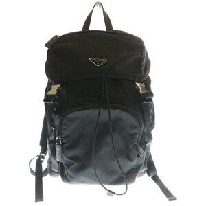 PRADA Re Nylon Saffiano Leather Triangle Logo Plate Backpack Black